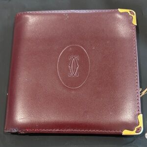 Men’s Cartier Bordeaux Burgundy Leather Wallet/Card Case with Gold Accents